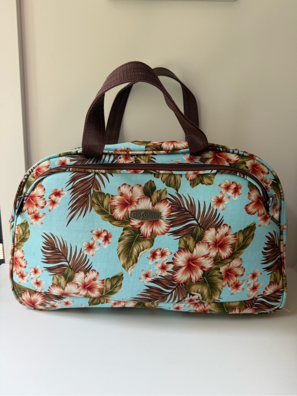 GASOLINE GLAMOUR Floral Travel Tote Bag - Aqua, Brown, Green, Pink